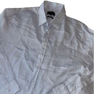 Vince Mens Linen Button Down Shirt Light Blue Classic Fit Summer Casual Size M